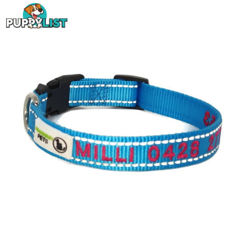 Doggie ID Collar Nylon w/Reflective Stitching Embroidered Personalised Custom. - GC-DIC-031-S-PUR