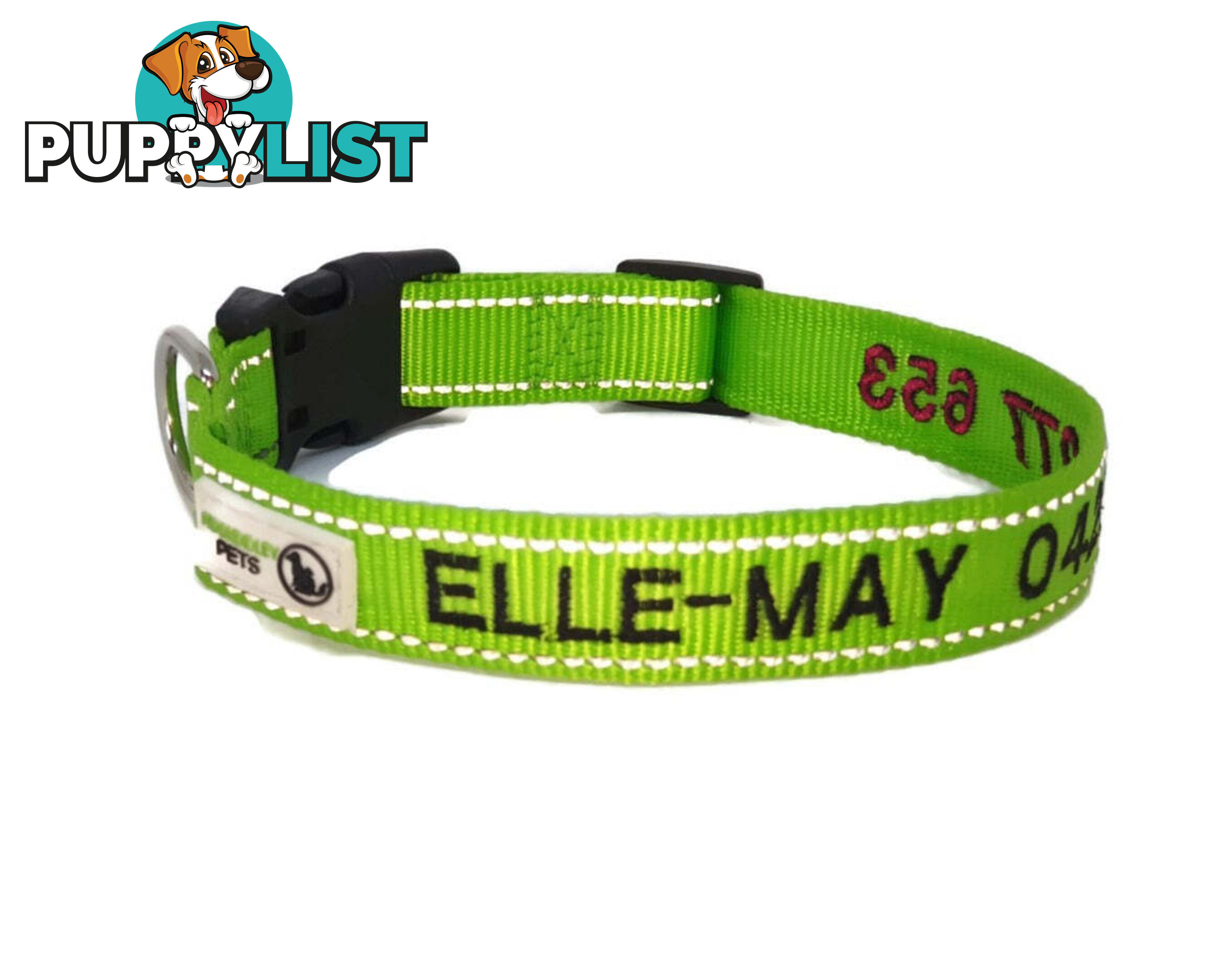Doggie ID Collar Nylon w/Reflective Stitching Embroidered Personalised Custom. - GC-DIC-031-S-PUR