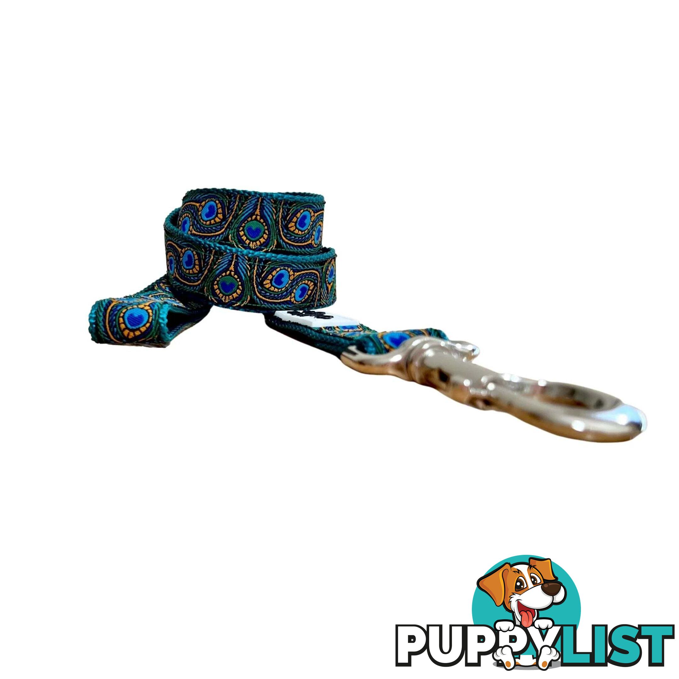 Peacock Feather Dog Lead / Leash - Hand Made by The Bark Side - TBSLDPEABLU251.5
