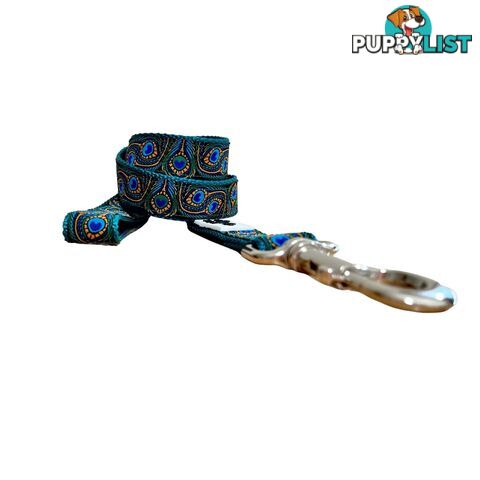 Peacock Feather Dog Lead / Leash - Hand Made by The Bark Side - TBSLDPEABLU251.5