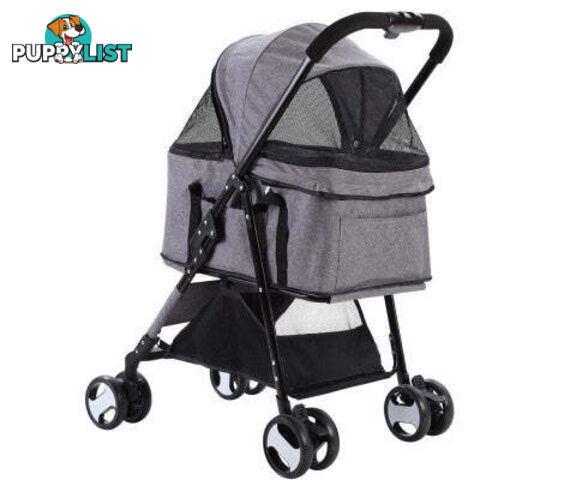 i.Pet Pet Stroller Dog Carrier Foldable Pram 3 IN 1 Middle Size - PET-STROLLER-4WL-M-GR
