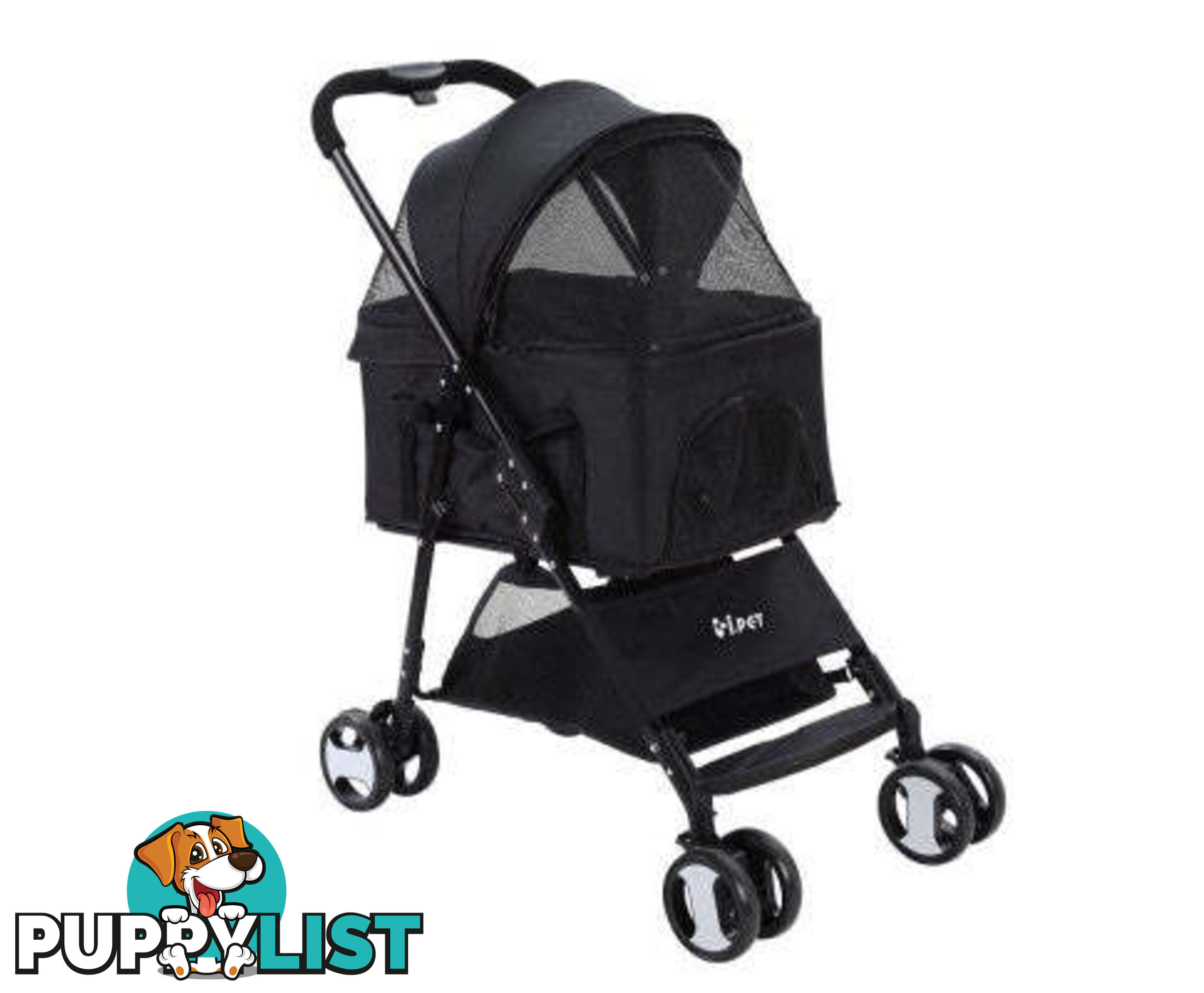 i.Pet Pet Stroller Dog Carrier Foldable Pram 3 IN 1 Middle Size - PET-STROLLER-4WL-M-GR