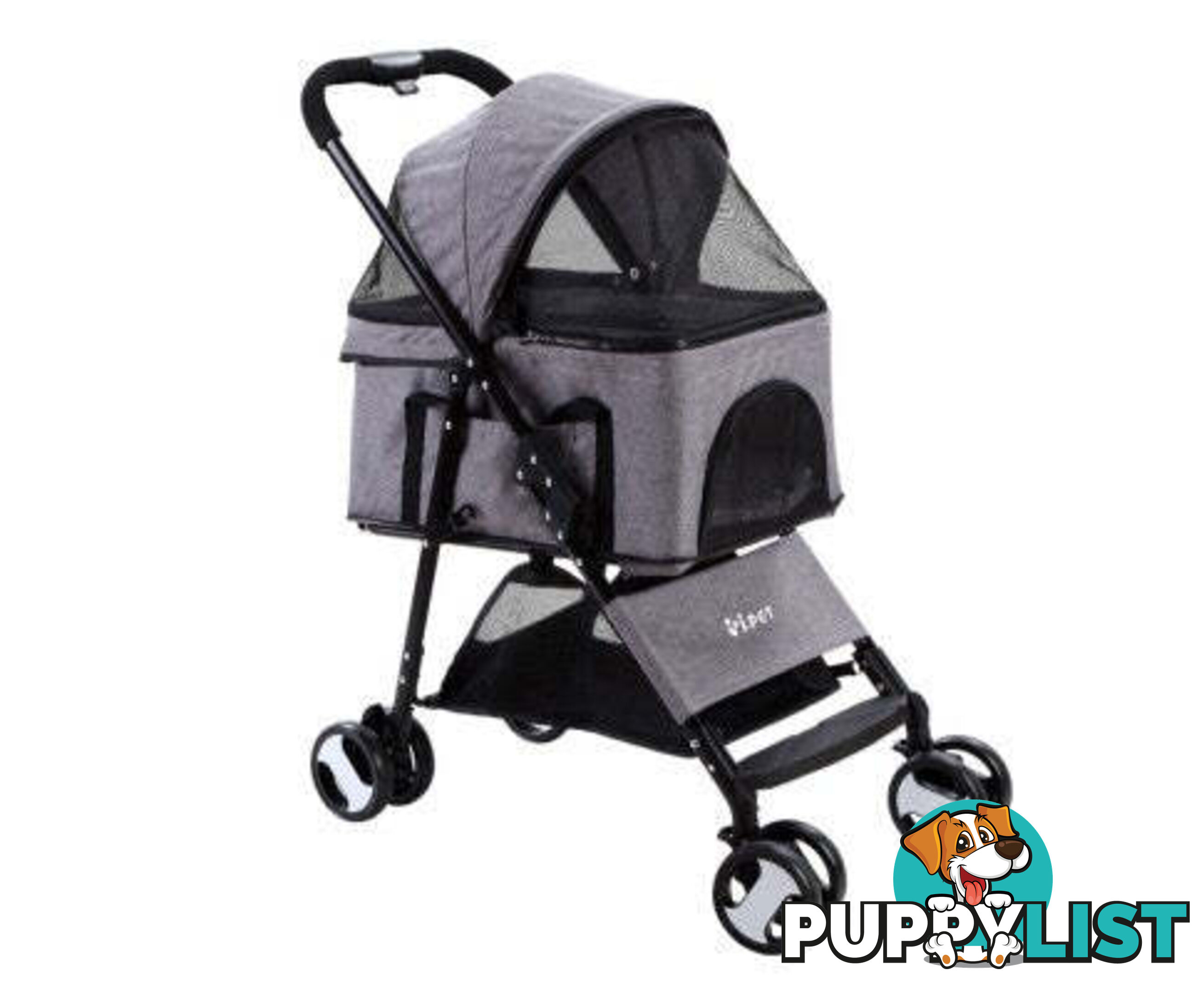 i.Pet Pet Stroller Dog Carrier Foldable Pram 3 IN 1 Middle Size - PET-STROLLER-4WL-M-GR