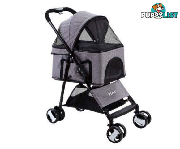 i.Pet Pet Stroller Dog Carrier Foldable Pram 3 IN 1 Middle Size - PET-STROLLER-4WL-M-GR