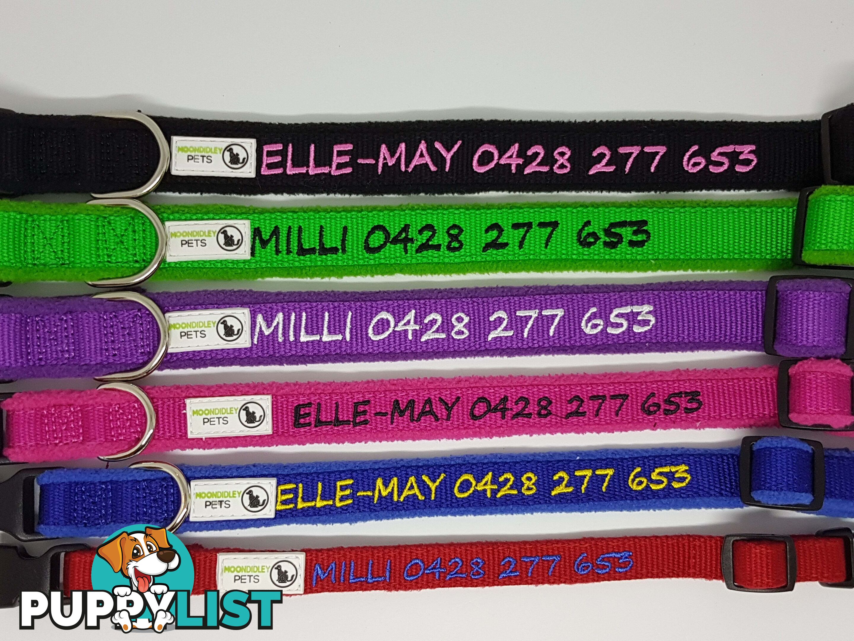 Doggie ID Collar Bamboo Fibre Fleece Padded Personalised Embroidered - CCB-CO-NP5-LGN-NO