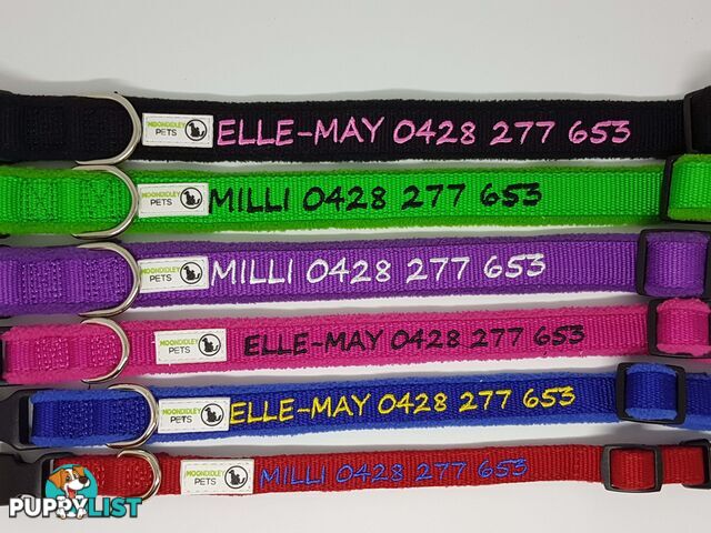 Doggie ID Collar Bamboo Fibre Fleece Padded Personalised Embroidered - CCB-CO-NP5-LGN-NO