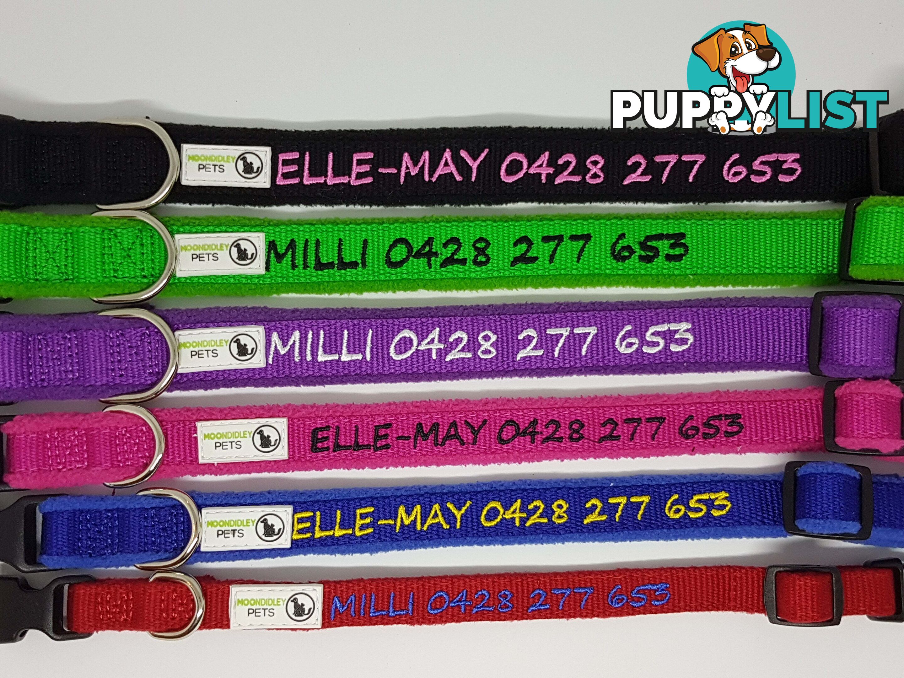 Doggie ID Collar Bamboo Fibre Fleece Padded Personalised Embroidered - CCB-CO-NP5-MGN-NO