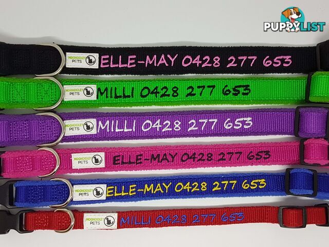 Doggie ID Collar Bamboo Fibre Fleece Padded Personalised Embroidered - CCB-CO-NP5-MGN-NO