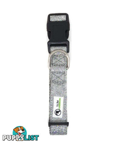 Bling Glitter Overlay Nylon Collar - Breakaway Buckle - Moondidley Pets - MDPCOLBLIXLSIL