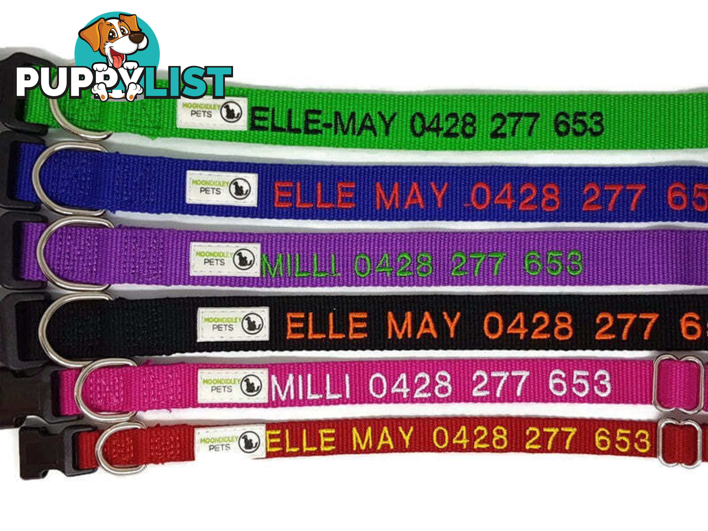 Doggie ID Collar Bamboo Fibre Personalised Embroidered - CCB-CO-001-XSNV-NO