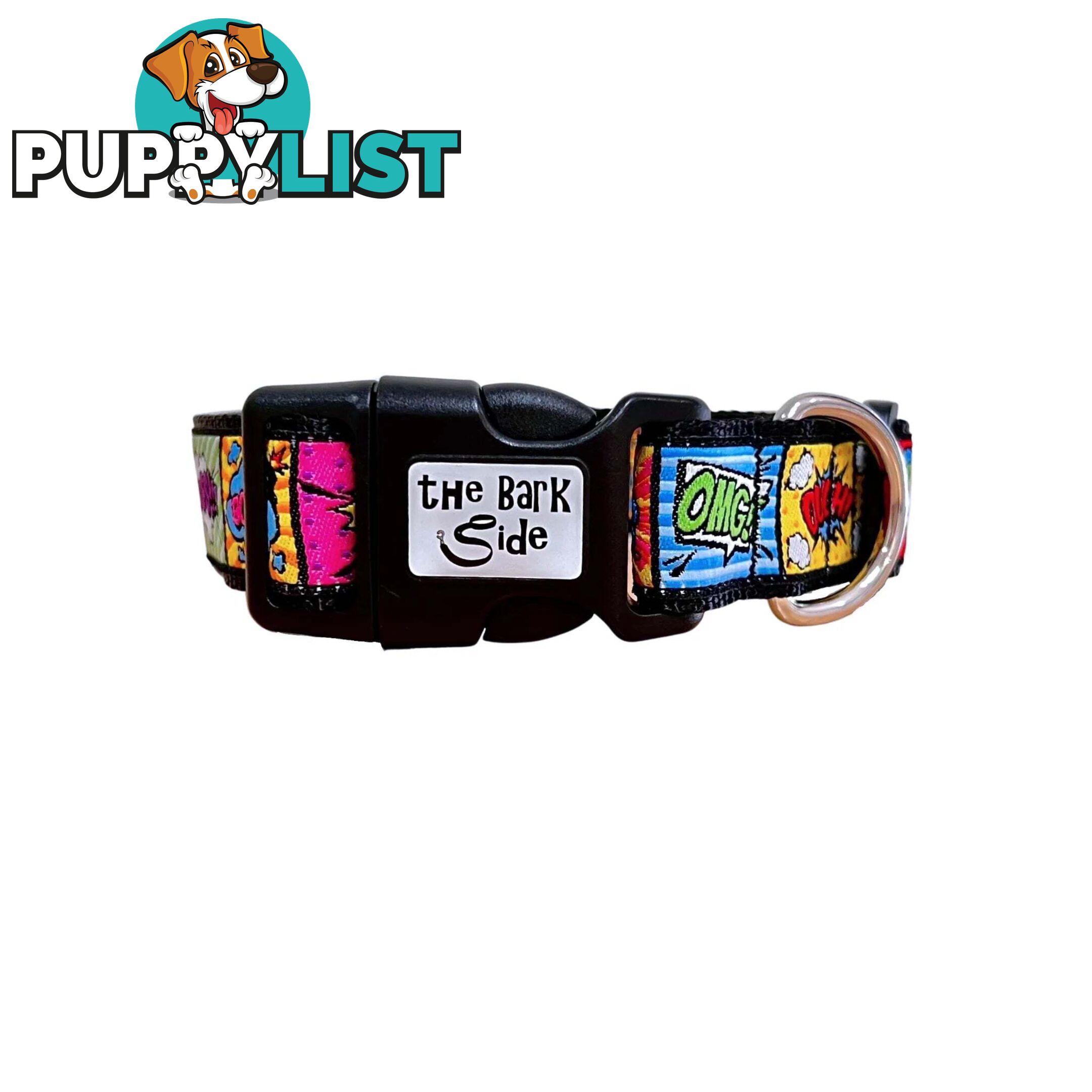 Comic Mania Dog Collar / XS - L - Hand Made by The Bark Side - TBSCOMLGEBLU