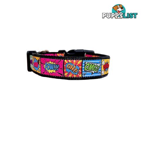 Comic Mania Dog Collar / XS - L - Hand Made by The Bark Side - TBSCOMLGEBLU