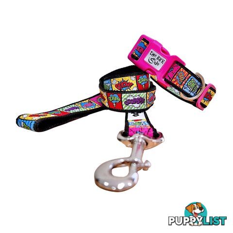 Comic Mania Dog Collar / XS - L - Hand Made by The Bark Side - TBSCOMLGEBLU