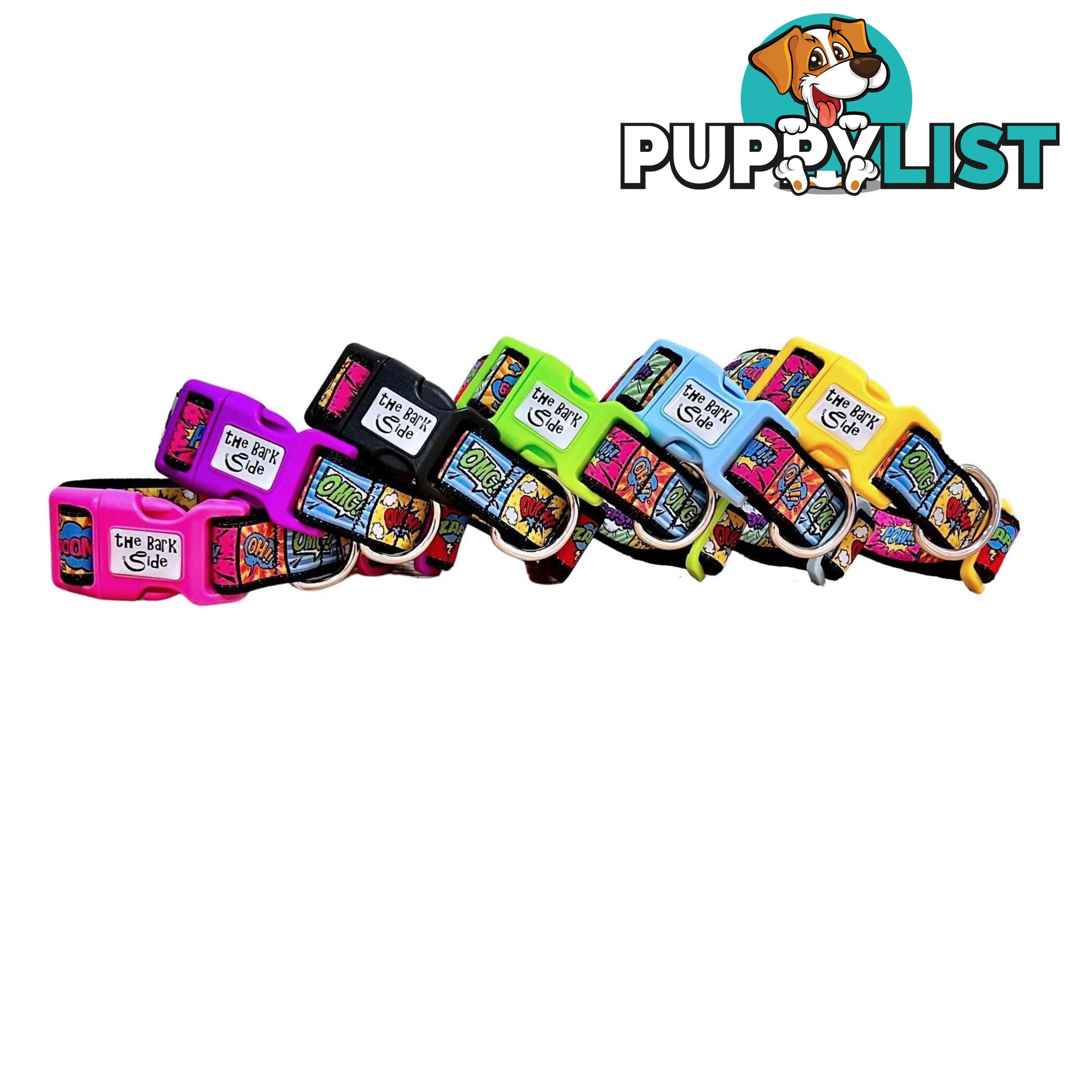 Comic Mania Dog Collar / XS - L - Hand Made by The Bark Side - TBSCOMLGEBLU