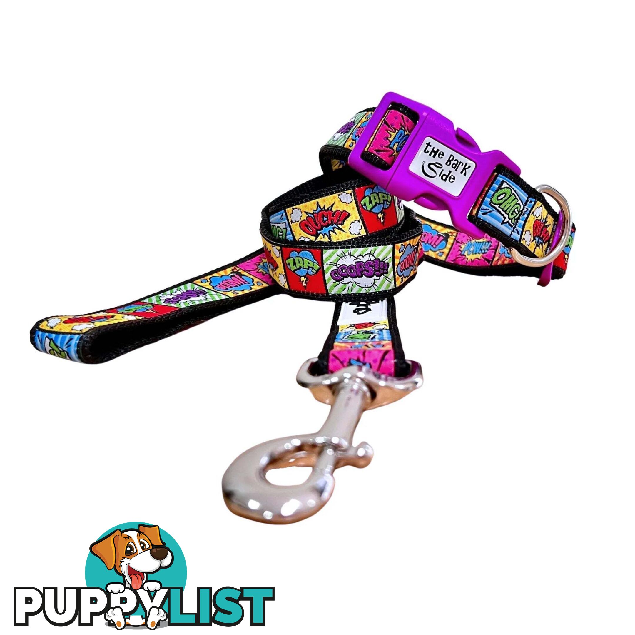 Comic Mania Dog Collar / XS - L - Hand Made by The Bark Side - TBSCOMLGEBLU
