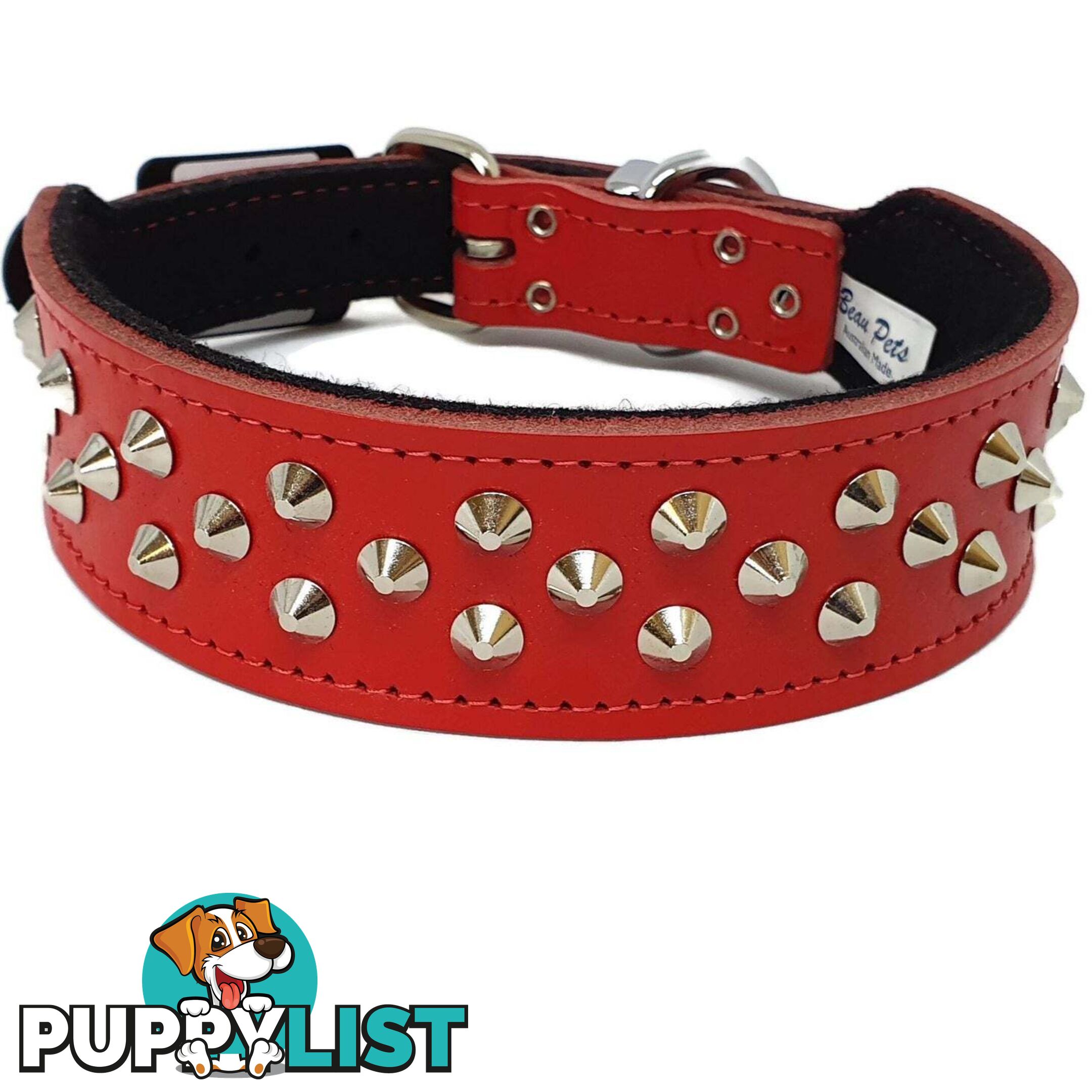 Staffy Leather Studded Dog Collar - Beau Pets - JPP-10141-BLK