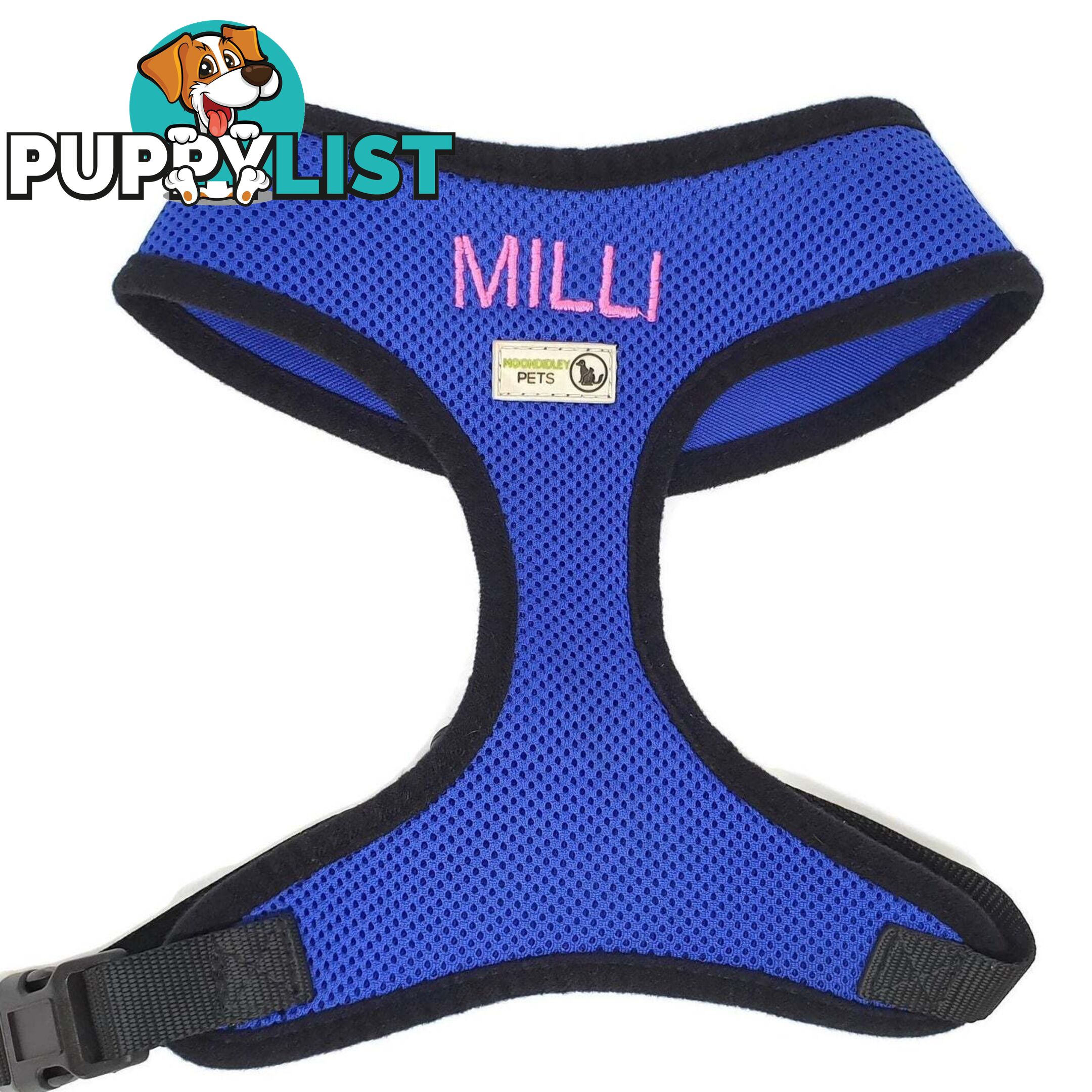Doggie ID Harness Soft Air Mesh Personalised Embroidered - GC-HAR-ID-BLK-M