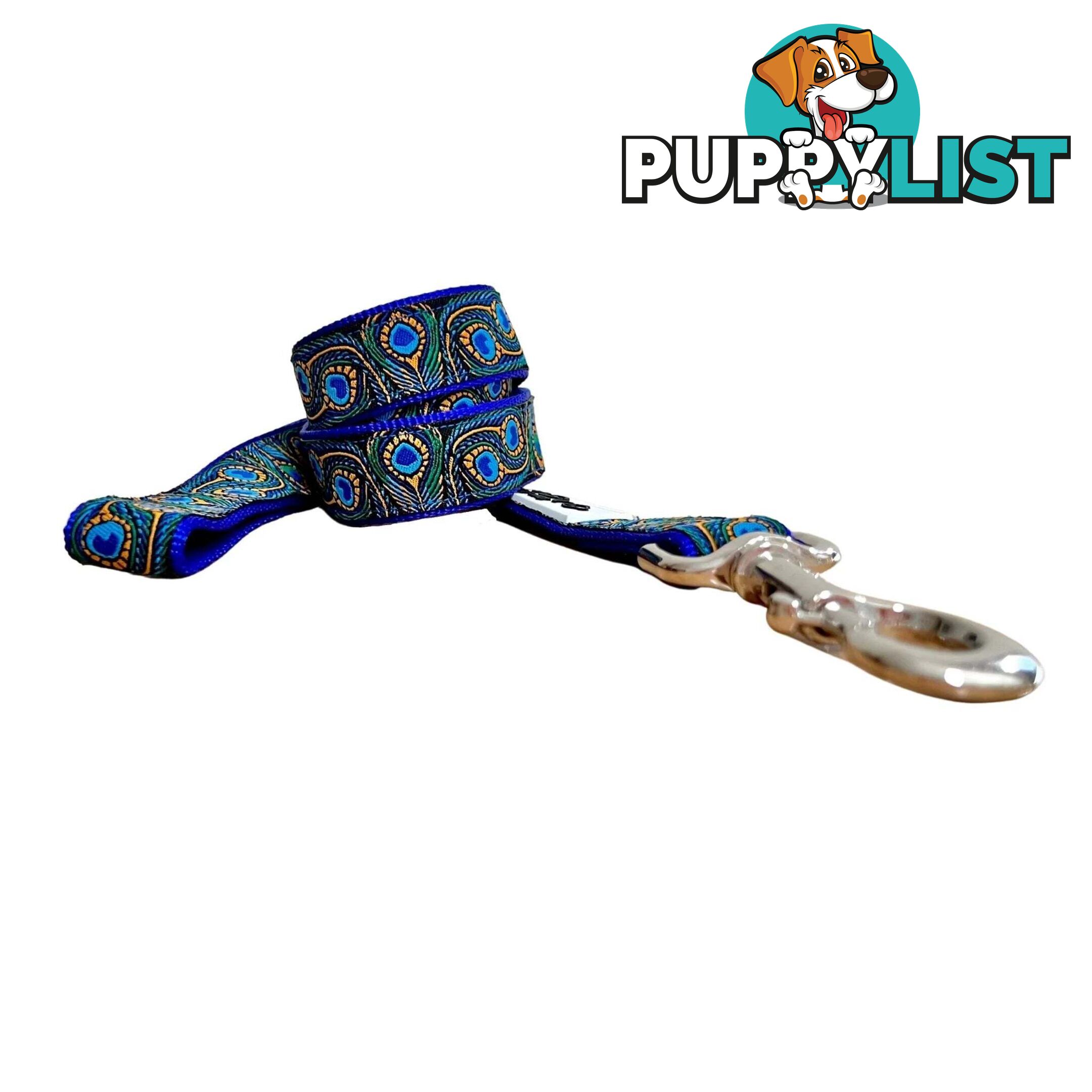 Peacock Feather Dog Lead / Leash - Hand Made by The Bark Side - TBSLDPEABLU201.8