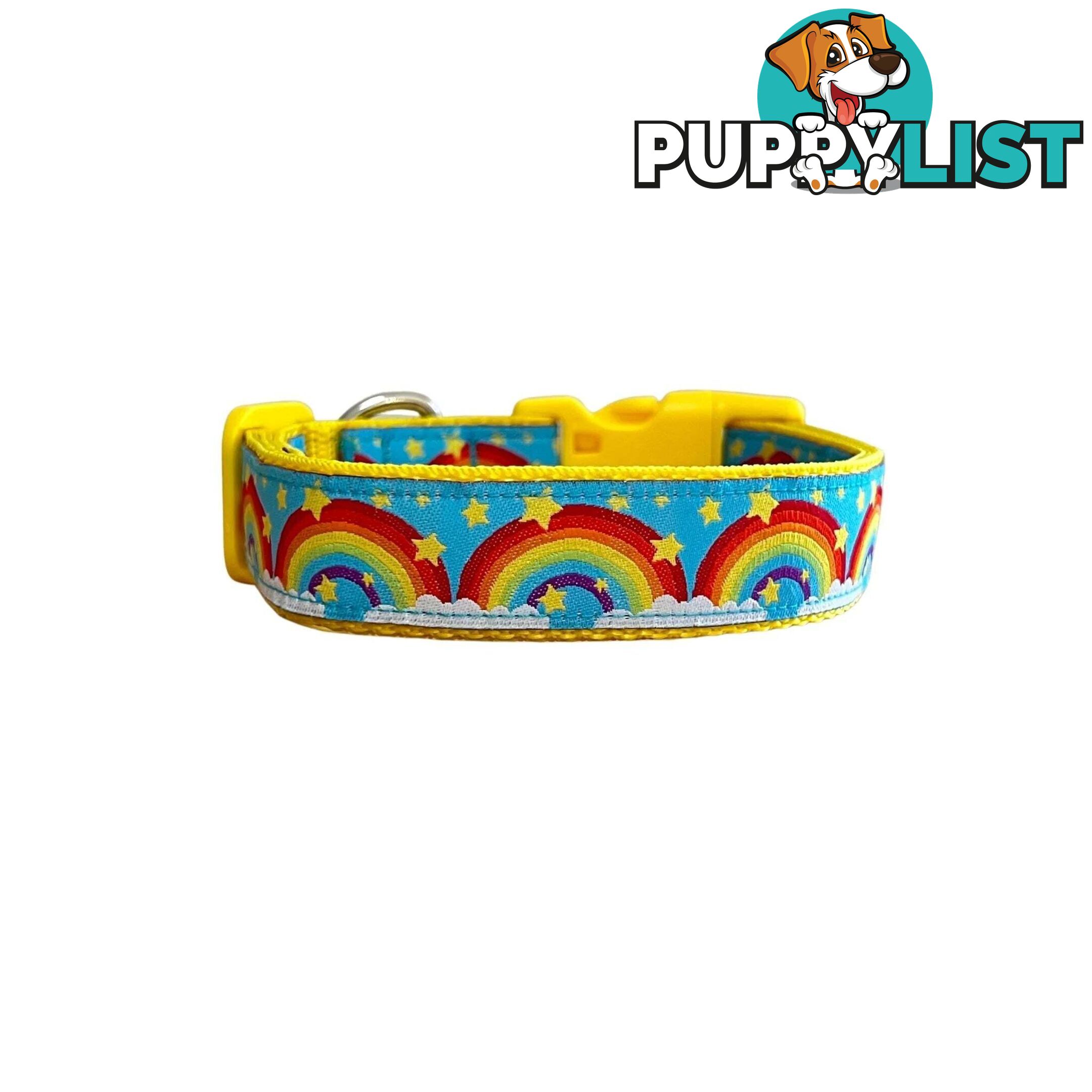 Rainbow Dog Collar - Hand Made by The Bark Side - TBSRAIXSYEL