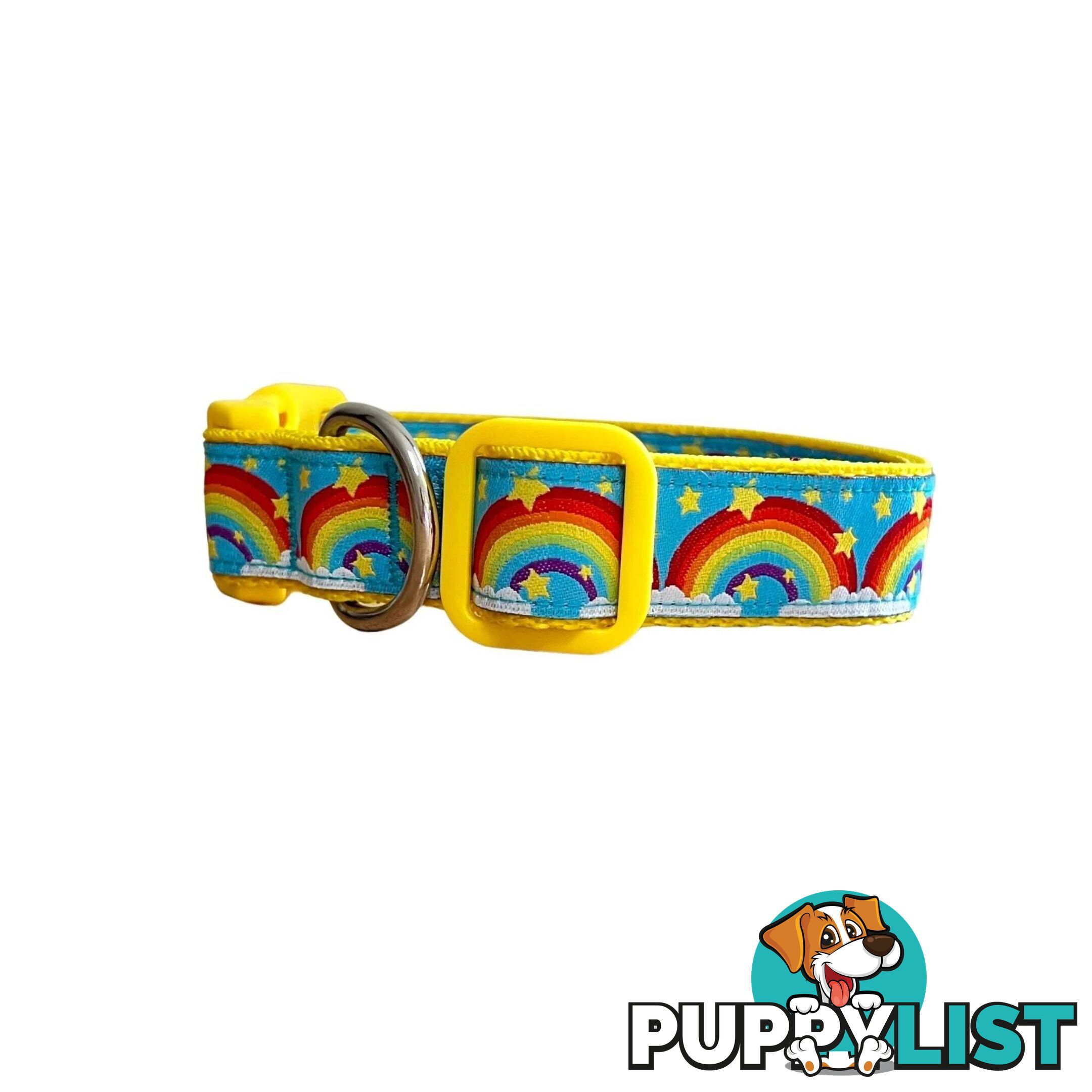 Rainbow Dog Collar - Hand Made by The Bark Side - TBSRAIXSYEL