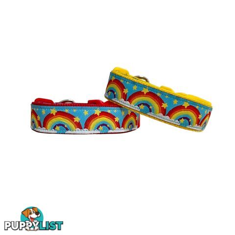 Rainbow Dog Collar - Hand Made by The Bark Side - TBSRAIXSYEL