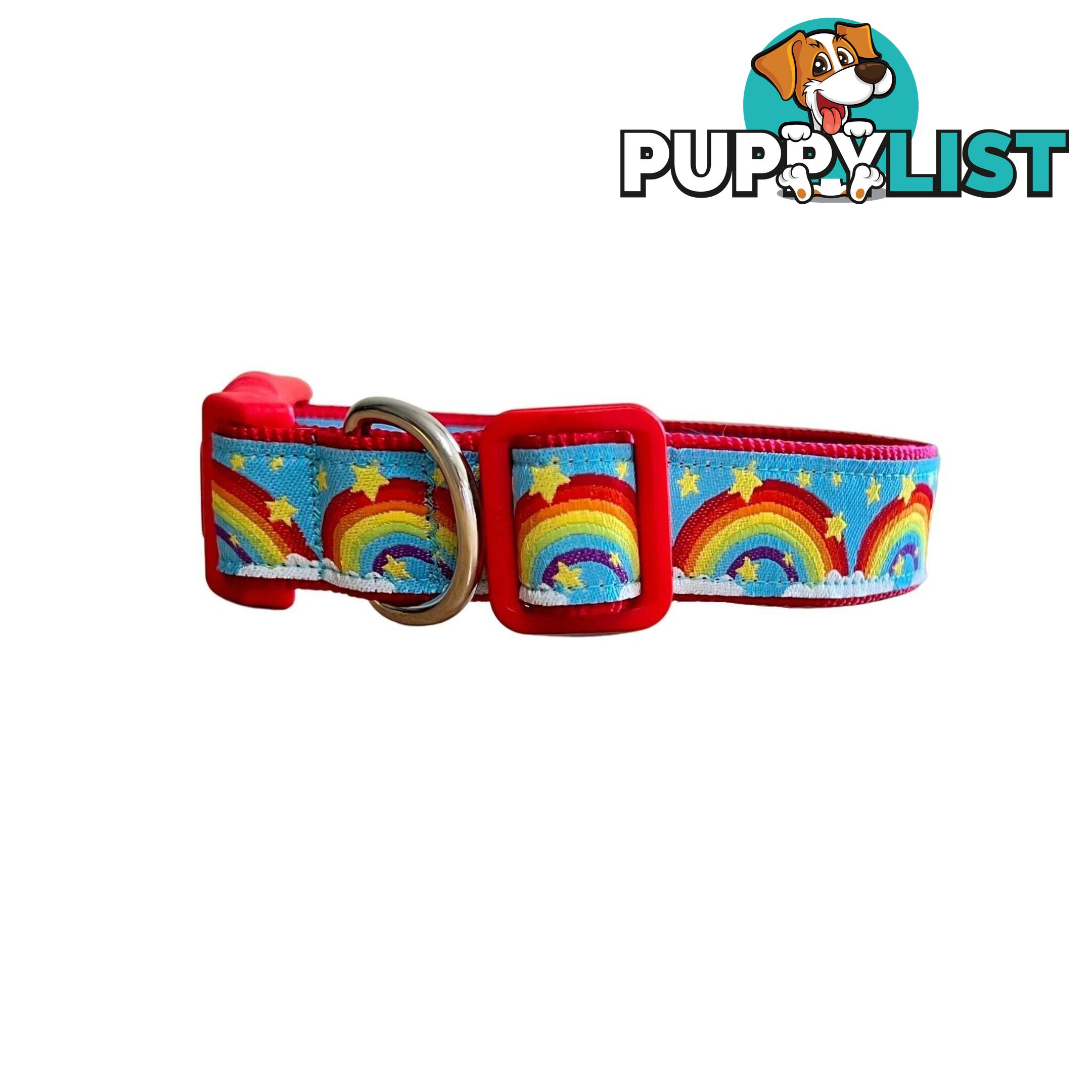 Rainbow Dog Collar - Hand Made by The Bark Side - TBSRAIXSYEL