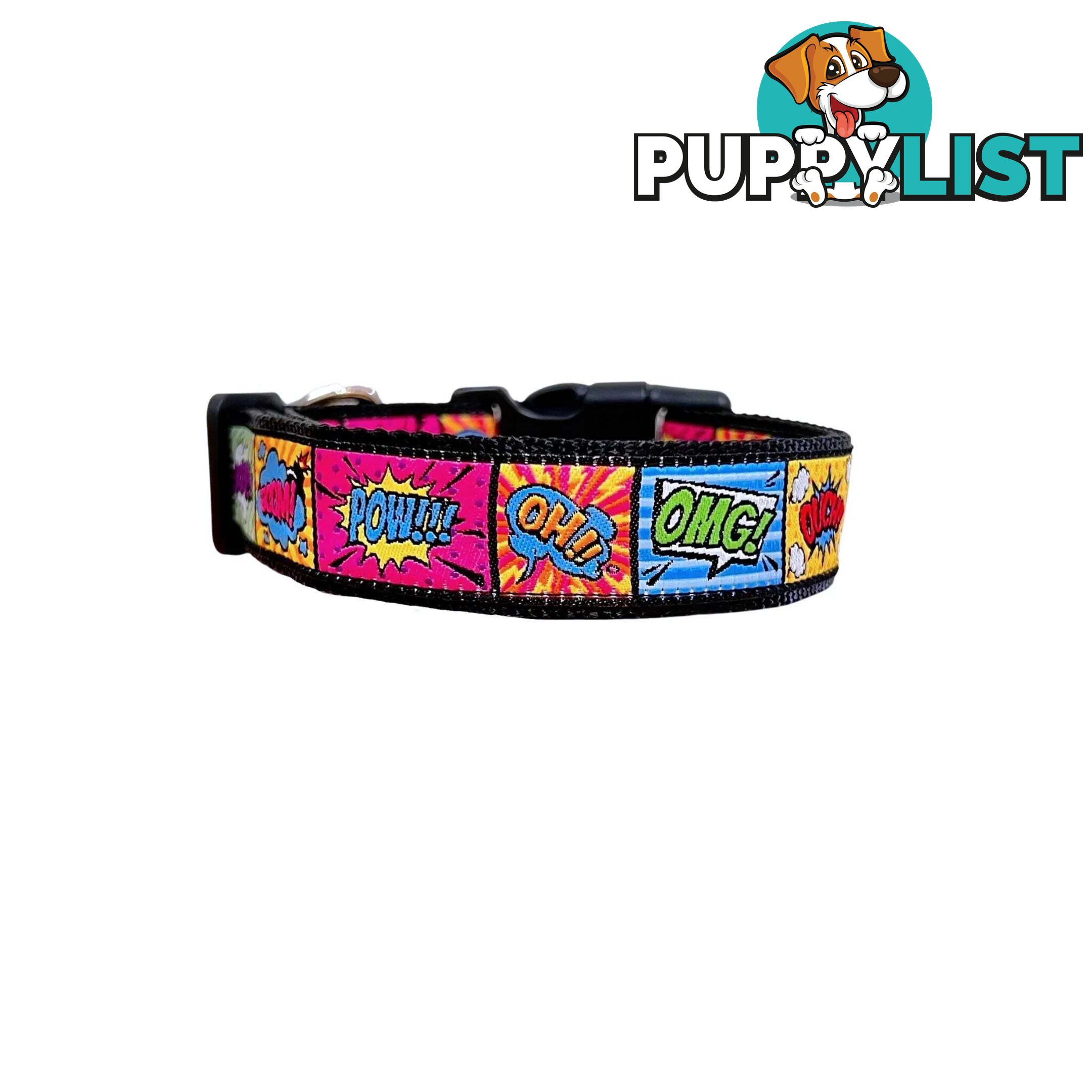 Comic Mania Dog Collar / XS - L - Hand Made by The Bark Side - TBSCOMMEDPUR