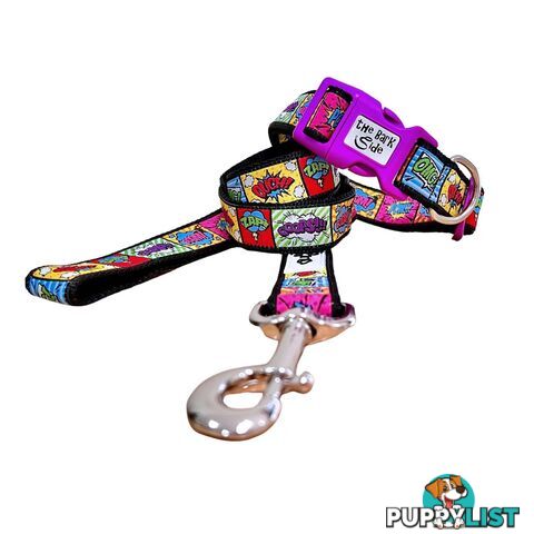 Comic Mania Dog Collar / XS - L - Hand Made by The Bark Side - TBSCOMMEDPUR