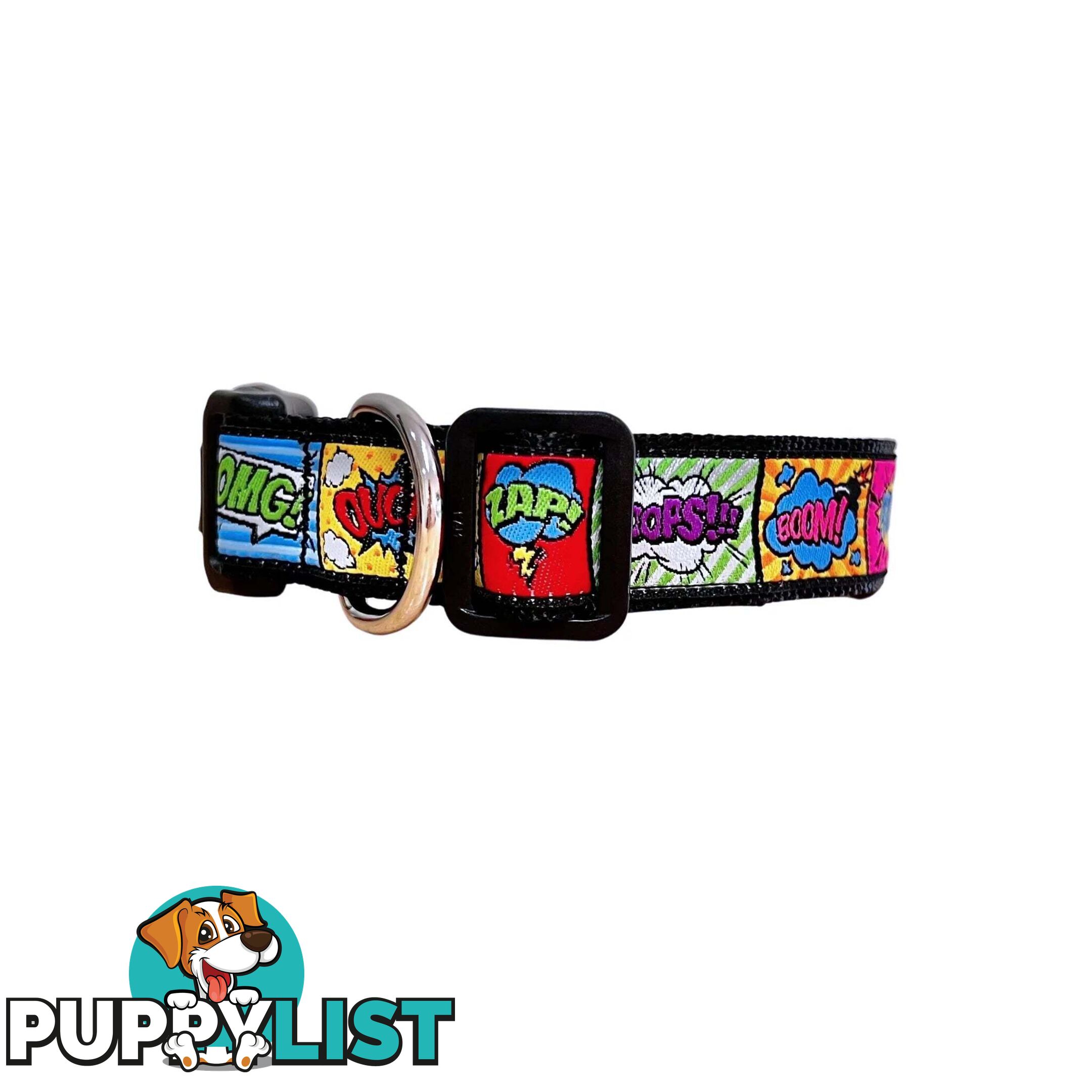 Comic Mania Dog Collar / XS - L - Hand Made by The Bark Side - TBSCOMMEDPUR