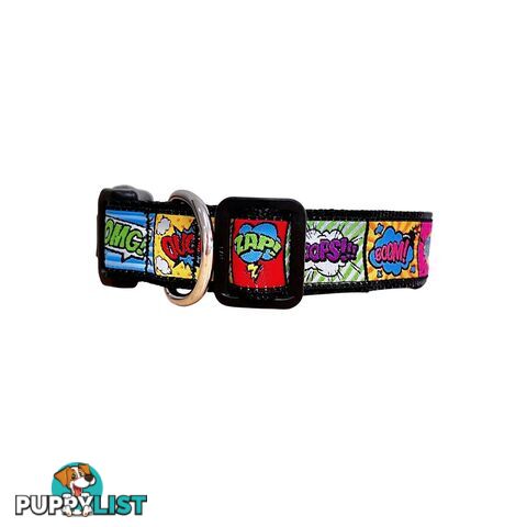Comic Mania Dog Collar / XS - L - Hand Made by The Bark Side - TBSCOMMEDPUR