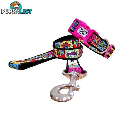 Comic Mania Dog Collar / XS - L - Hand Made by The Bark Side - TBSCOMMEDPUR