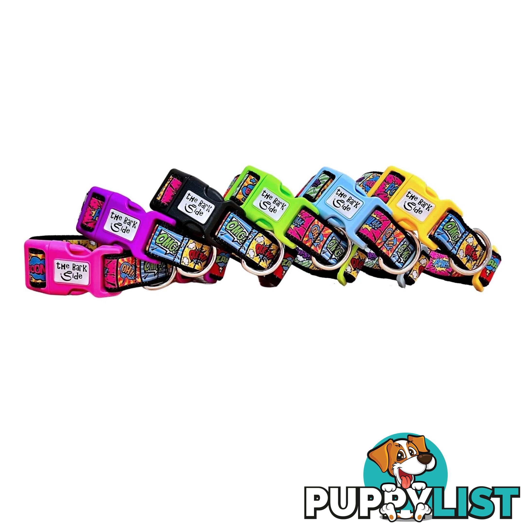 Comic Mania Dog Collar / XS - L - Hand Made by The Bark Side - TBSCOMMEDPUR