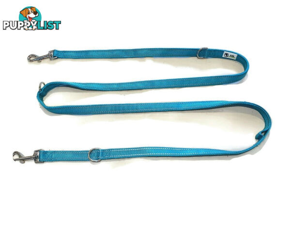 Multi Dog Lead - Nylon w/Reflective Stitching - Double Clip ,Coupler, Waist Belt, Short/Long, Quicktie Moondidley Pets - MDPLDMUL20PNK