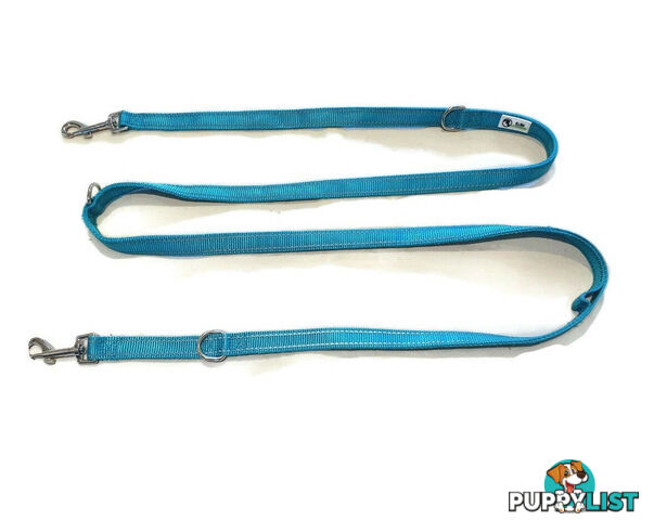Multi Dog Lead - Nylon w/Reflective Stitching - Double Clip ,Coupler, Waist Belt, Short/Long, Quicktie Moondidley Pets - MDPLDMUL20PNK