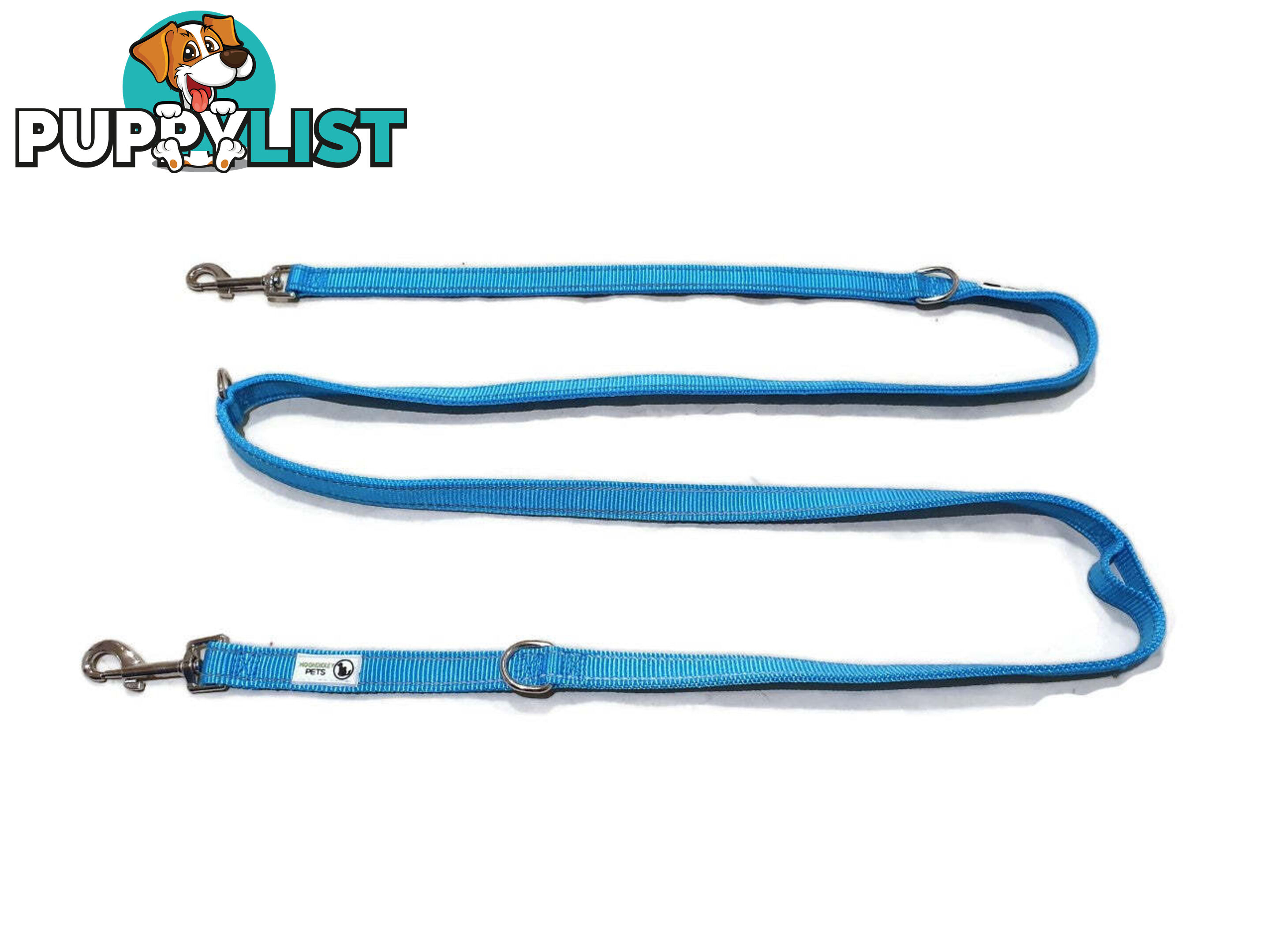 Multi Dog Lead - Nylon w/Reflective Stitching - Double Clip ,Coupler, Waist Belt, Short/Long, Quicktie Moondidley Pets - MDPLDMUL20PNK