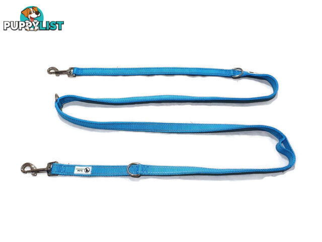 Multi Dog Lead - Nylon w/Reflective Stitching - Double Clip ,Coupler, Waist Belt, Short/Long, Quicktie Moondidley Pets - MDPLDMUL20PNK