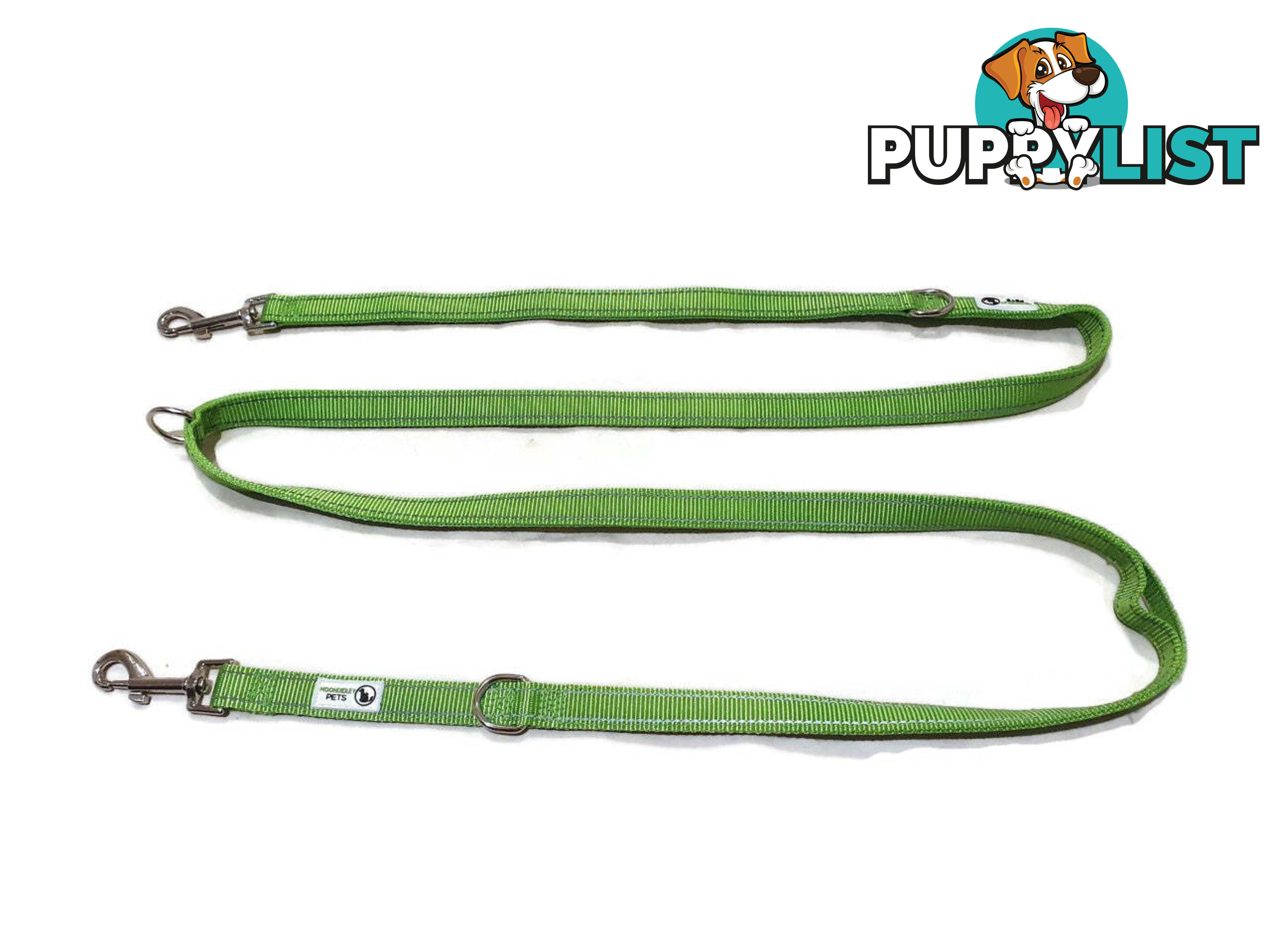 Multi Dog Lead - Nylon w/Reflective Stitching - Double Clip ,Coupler, Waist Belt, Short/Long, Quicktie Moondidley Pets - MDPLDMUL20PNK