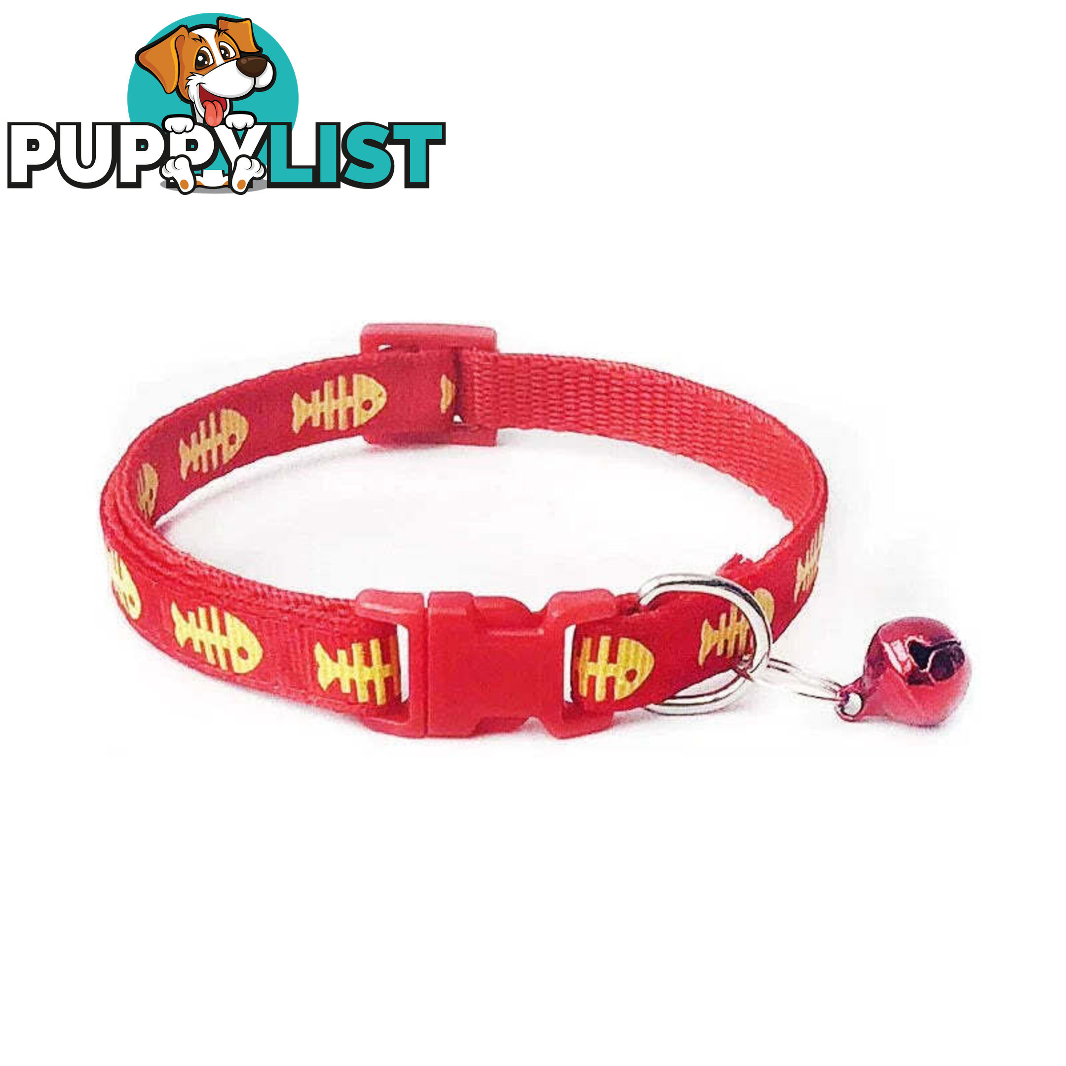 Fish Bone Cat Collar - Hand Made by The Bark Side - TBSFISRED