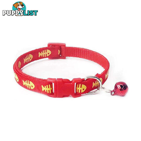 Fish Bone Cat Collar - Hand Made by The Bark Side - TBSFISRED