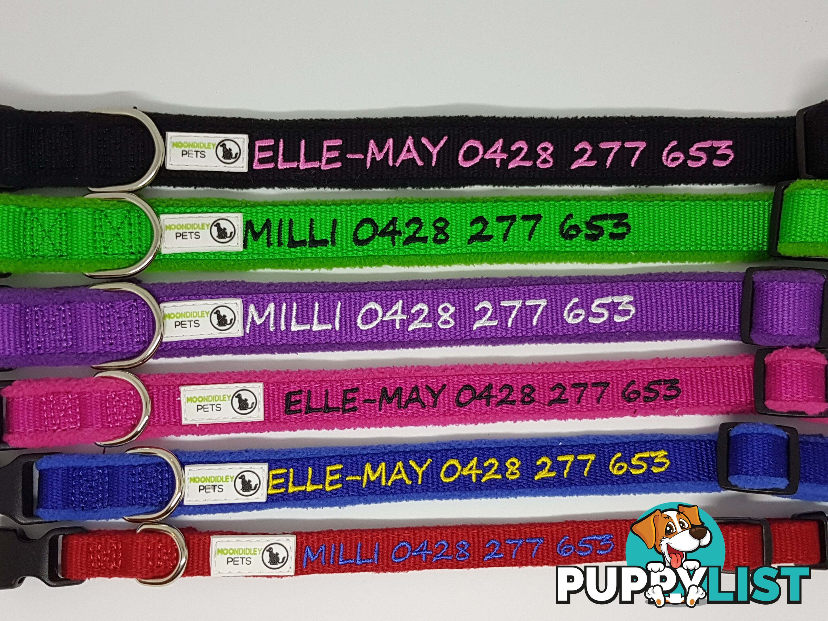 Doggie ID Collar Bamboo Fibre Fleece Padded Personalised Embroidered - CCB-CO-NP5-SRD-NO