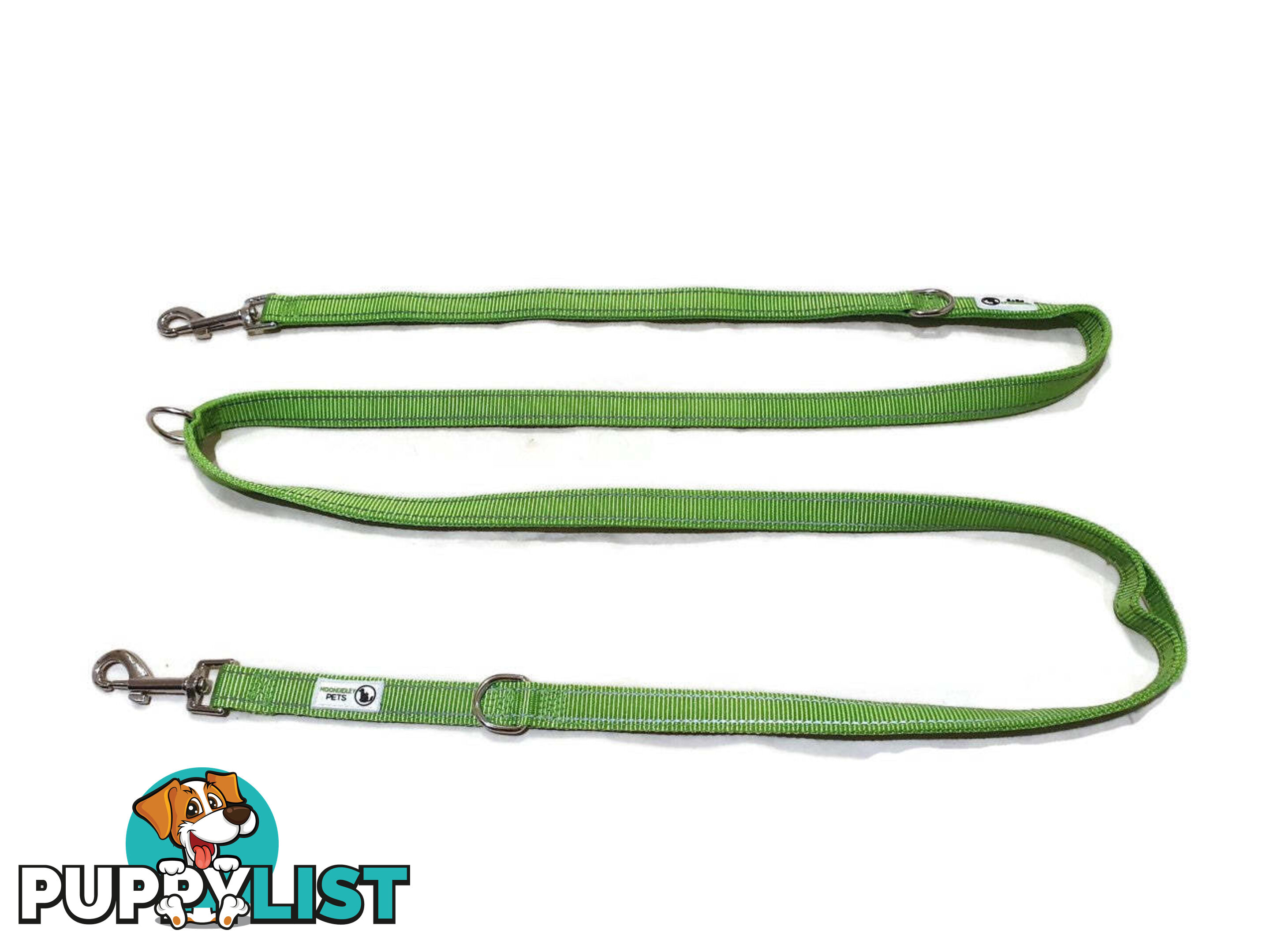 Multi Dog Lead - Nylon w/Reflective Stitching - Double Clip ,Coupler, Waist Belt, Short/Long, Quicktie Moondidley Pets - MDPLDMUL25BLK