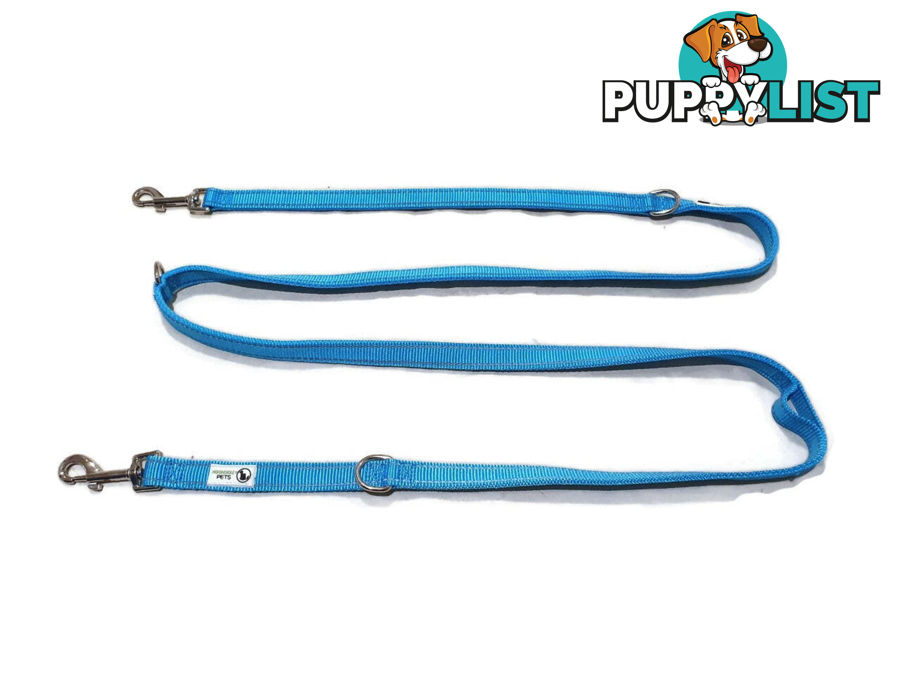 Multi Dog Lead - Nylon w/Reflective Stitching - Double Clip ,Coupler, Waist Belt, Short/Long, Quicktie Moondidley Pets - MDPLDMUL25BLK