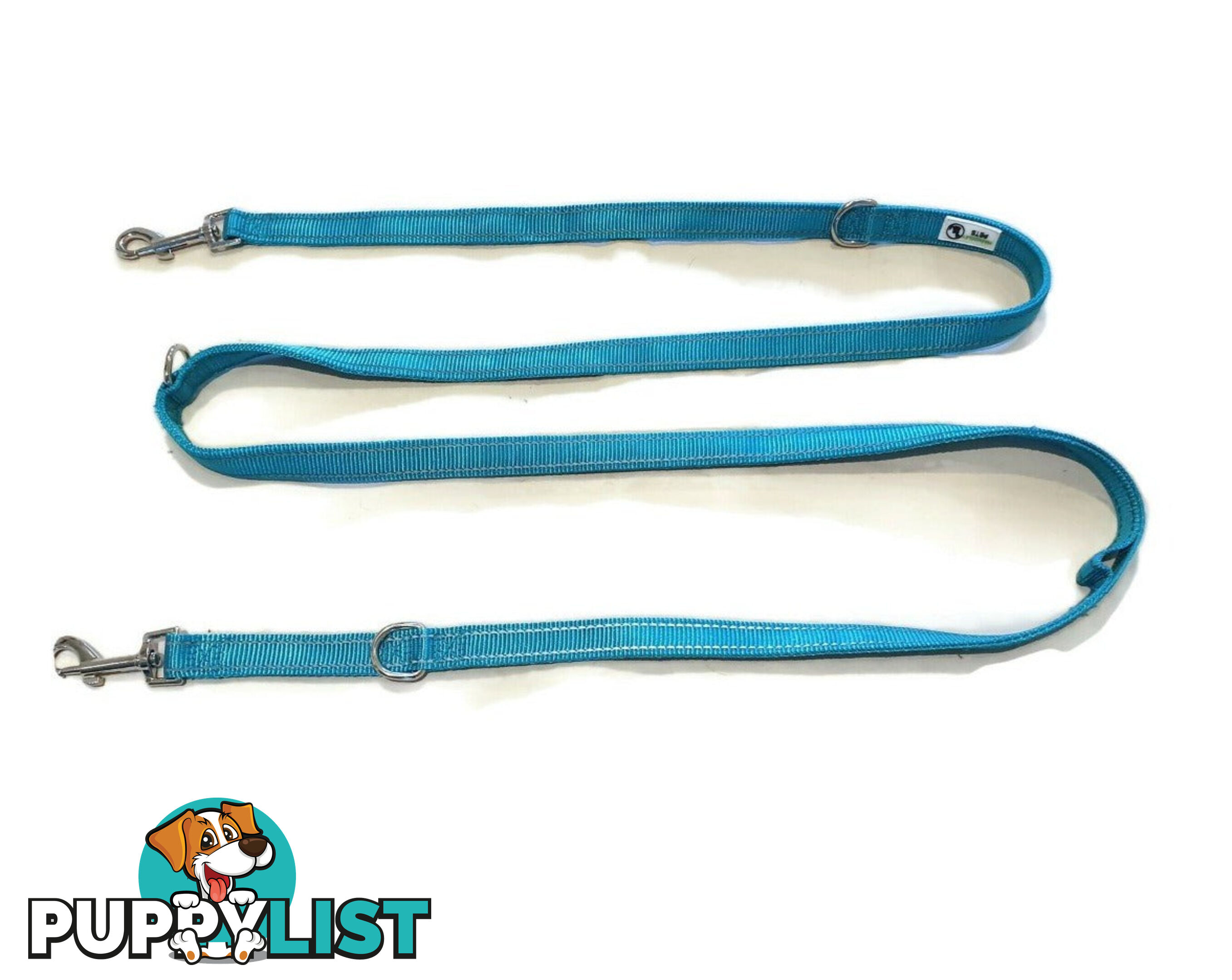 Multi Dog Lead - Nylon w/Reflective Stitching - Double Clip ,Coupler, Waist Belt, Short/Long, Quicktie Moondidley Pets - MDPLDMUL25BLK