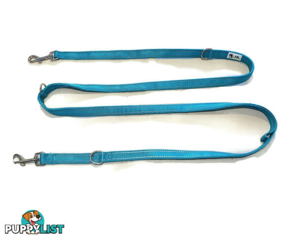 Multi Dog Lead - Nylon w/Reflective Stitching - Double Clip ,Coupler, Waist Belt, Short/Long, Quicktie Moondidley Pets - MDPLDMUL25BLK