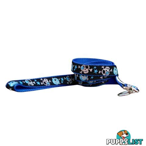 Skulls & Stars Dog Lead / Dog Leash - Hand Made by The Bark Side - TBSLDSKULBLU201.8