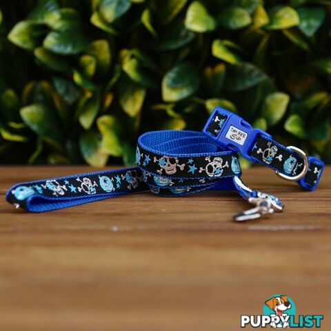 Skulls & Stars Dog Lead / Dog Leash - Hand Made by The Bark Side - TBSLDSKULBLU201.8