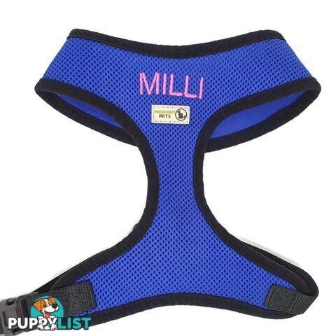 Doggie ID Harness Soft Air Mesh Personalised Embroidered - GC-HAR-ID-LBLU-S