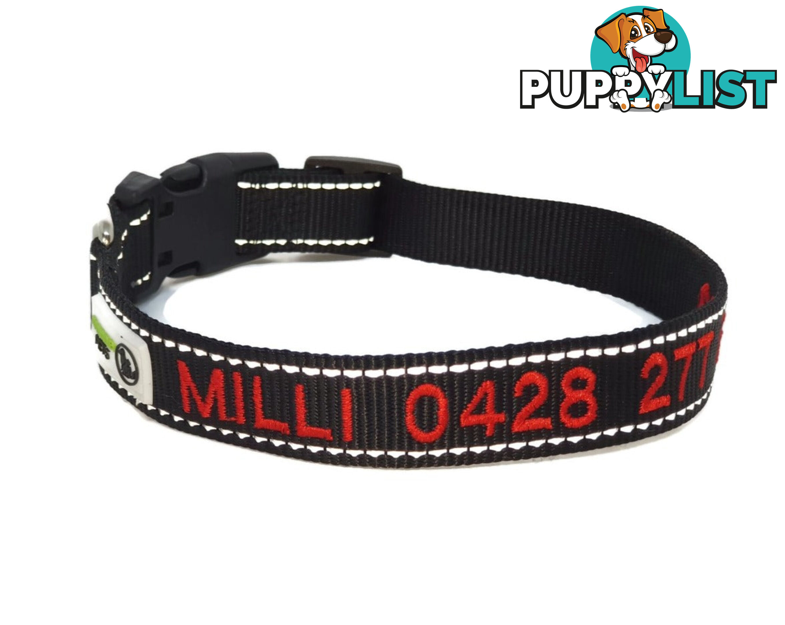 Doggie ID Collar Nylon w/Reflective Stitching Embroidered Personalised Custom. - GC-DIC-031-L-PNK