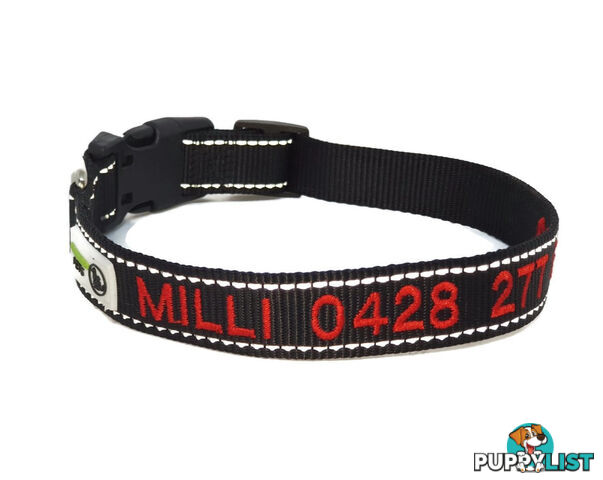 Doggie ID Collar Nylon w/Reflective Stitching Embroidered Personalised Custom. - GC-DIC-031-L-PNK