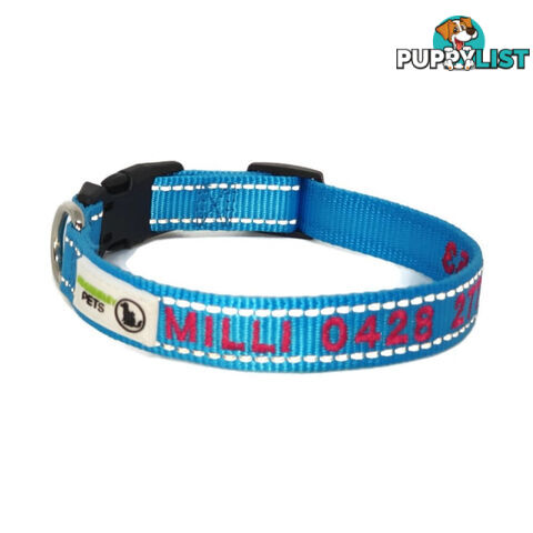Doggie ID Collar Nylon w/Reflective Stitching Embroidered Personalised Custom. - GC-DIC-031-L-PNK